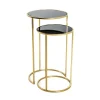 Lot de 2 tables d'appoint rondes Noir et Or avec plateaux en verre trempé et pieds en Métal