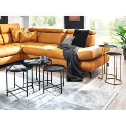 Lot de 2 tables d'appoint rondes Noir et Or avec plateaux en verre trempé et pieds en Métal