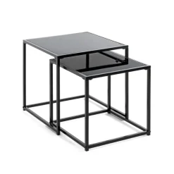 Lot de 2 tables d'appoint verre trempé laqué noir