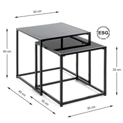 Lot de 2 tables d'appoint verre trempé laqué noir