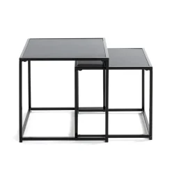 Lot de 2 tables d'appoint verre trempé laqué noir
