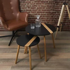 Lot de 2 Tables Gigogne Bicolore Relief noir