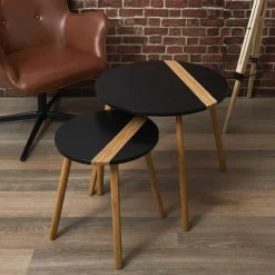 Lot de 2 Tables Gigogne Bicolore Relief noir