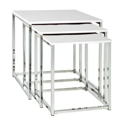 Lot de 3 tables gigognes blanc chromé
