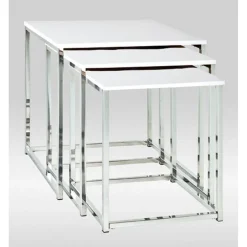 Lot de 3 tables gigognes blanc chromé