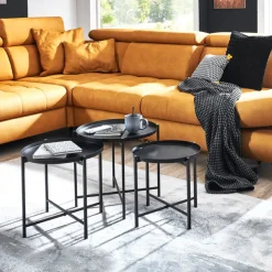 lot de 3 tables structure en tube d'acier laqué noir