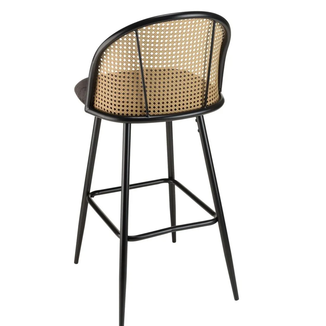 Lot de 2 tabourets de bar assise tissu noir dossier effet cannage LEA