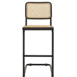 Lot de 2 tabourets d'ilot bois noir rotin naturel pieds métal PIERRE