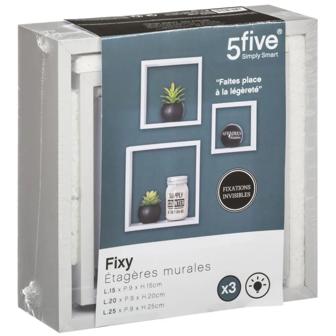 Lot de 3 étagères murales cubes blanches