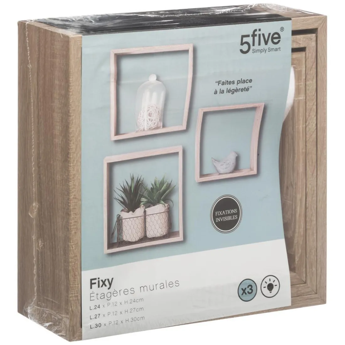 Lot de 3 étagères murales cube chêne naturel