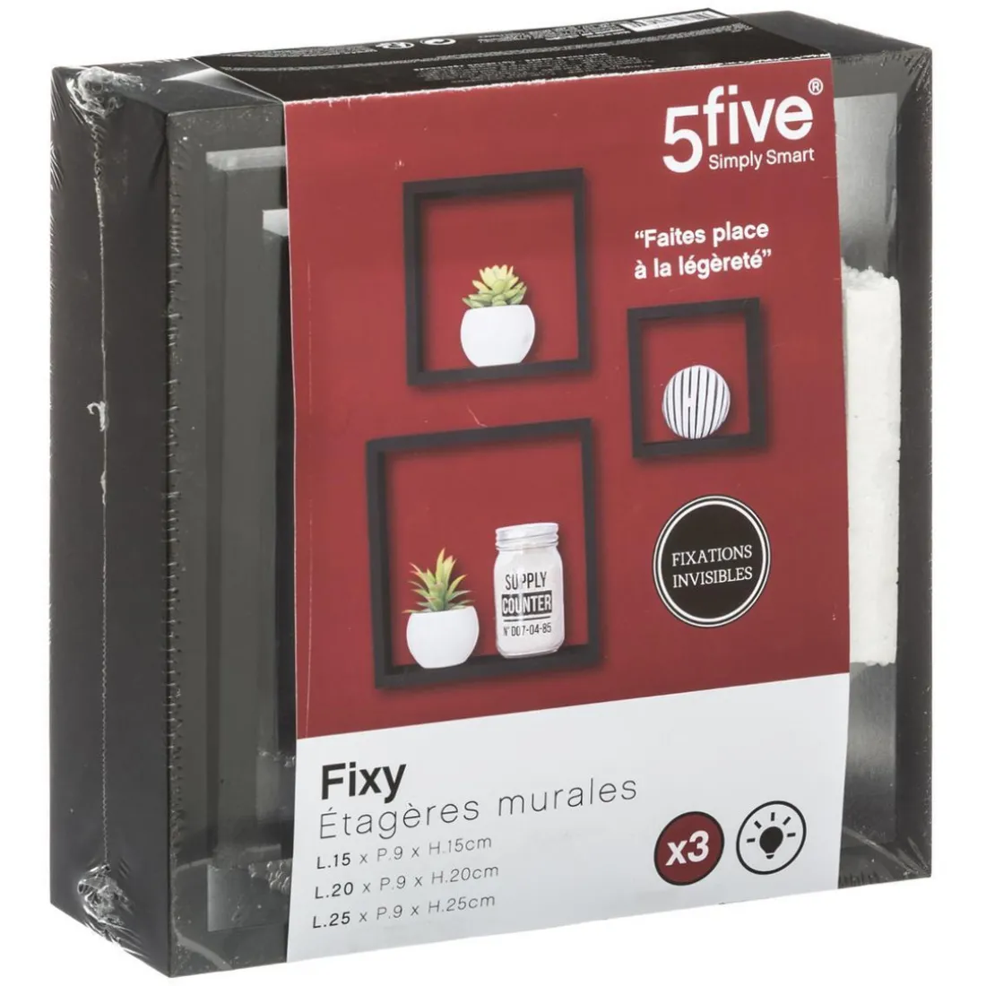 Lot de 3 étagères murales cubes noires