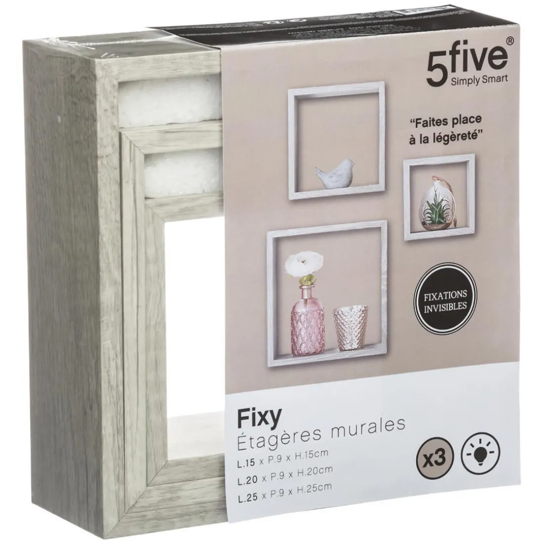 Lot de 3 étagères murales cubes chêne gris