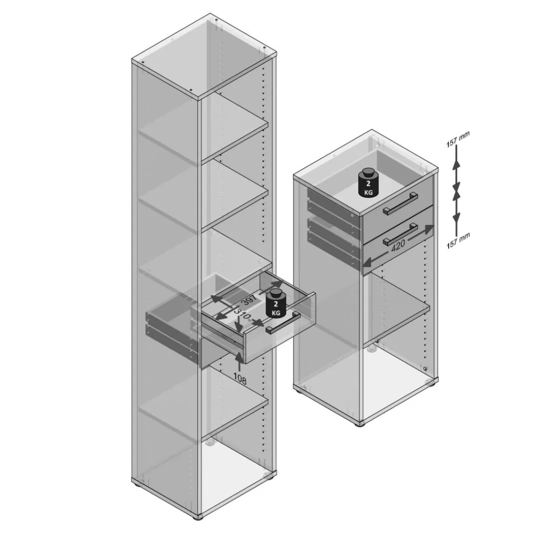 Lot de 2 tiroirs pour etagère CALVIA 10 blanc