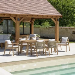 Lot n°3 Salon de jardin acacia beige 6 personnes CELESTIN