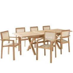 Lot n°164 Salon de jardin en teck et textilène 8/10 personnes