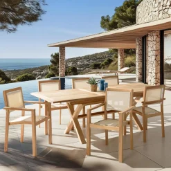 Lot n°164 Salon de jardin en teck et textilène 8/10 personnes