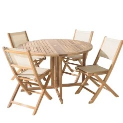 Lot n°156 Salon de jardin en teck et textilène 4/6 personnes