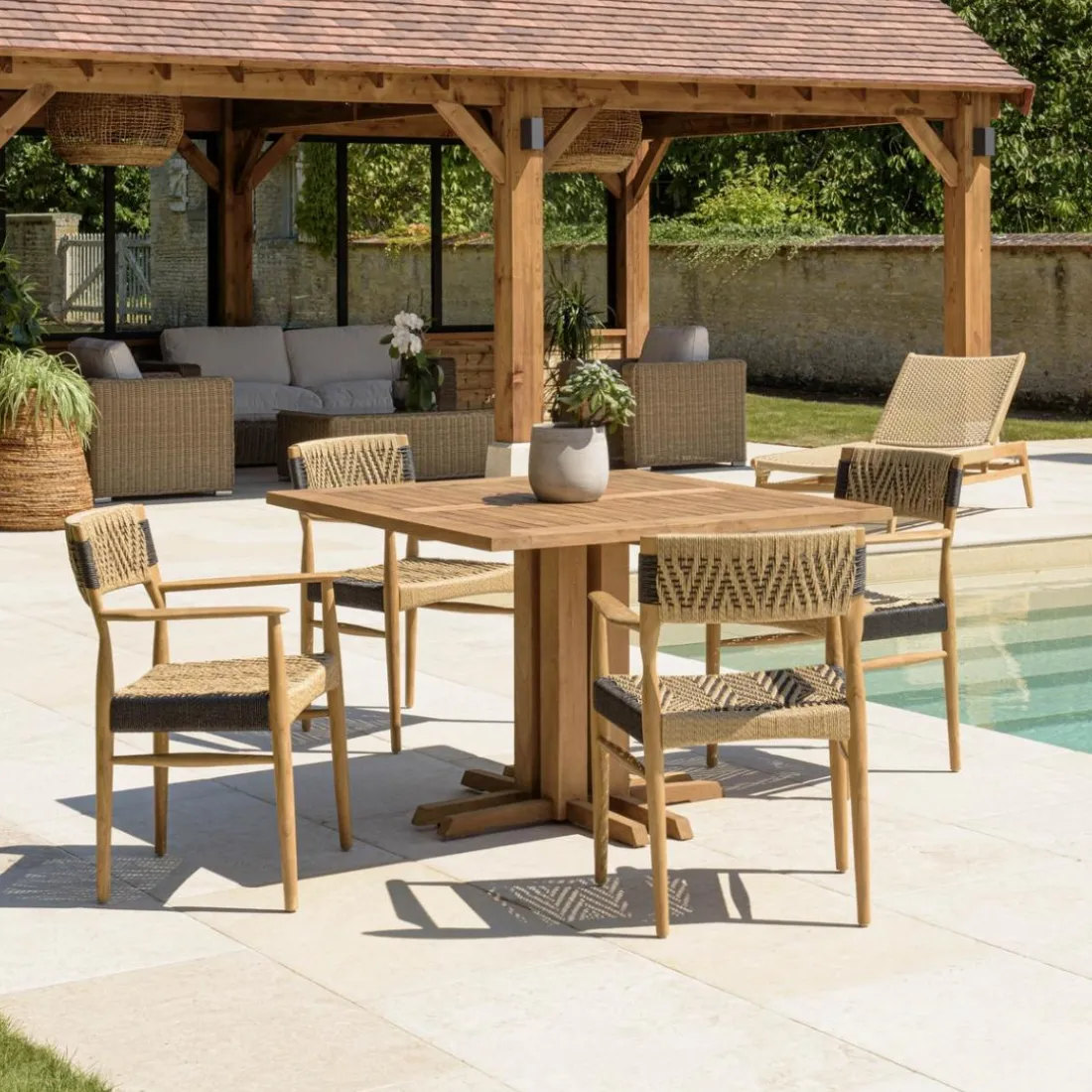 Lot n°20 Salon de jardin teck recyclé rotin synthétique 4 personnes VALERIA