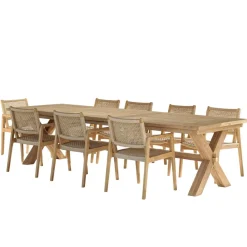 Lot n°10 Salon de jardin teck recyclé rotin synthétique 8 à 10 personnes VALERIA