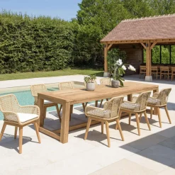 Lot n°6 Salon de jardin teck recyclé rotin synthétique 8 à 10 personnes VALERIA