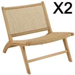 Lot n°34 Salon de jardin teck recyclé rotin synthétique 2 personnes VALERIA