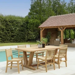 Lot n°14 Salon de jardin teck recyclé rotin synthétique 6 personnes VALERIA