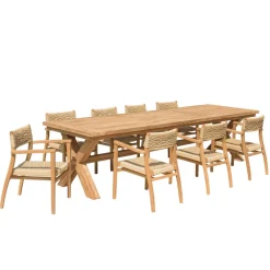 Lot n°8 Salon de jardin teck recyclé rotin synthétique 8 à 10 personnes VALERIA