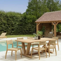 Lot n°15 Salon de jardin teck recyclé rotin synthétique 6 personnes VALERIA