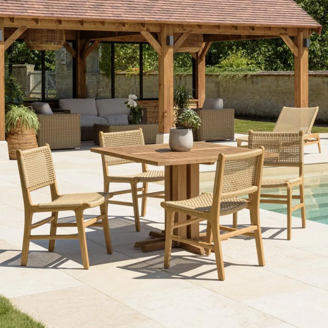 Lot n°18 Salon de jardin teck recyclé rotin synthétique 4 personnes VALERIA