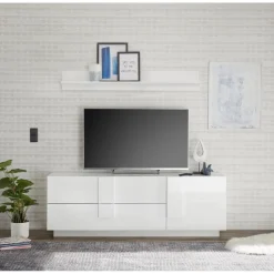 Lowboard 2 tiroirs1 porte blanc laqué brilliant