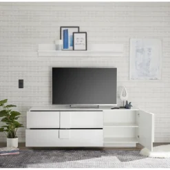 Lowboard 2 tiroirs1 porte blanc laqué brilliant