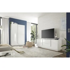 Lowboard 2 tiroirs1 porte blanc laqué brilliant