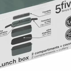 Lunch box double compartiments avec couverts - gris