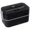 Lunch box double compartiments avec couverts - noir