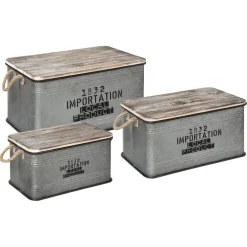 Malle Métal Bois Zinc x 3