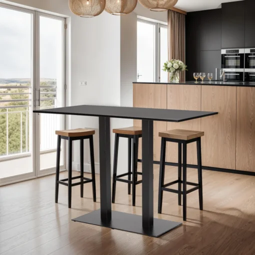 Mange-debout design 'AUSTIN BAR' noir avec pied en métal noir