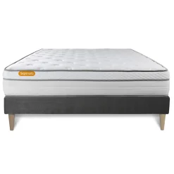Matelas sommier kit gris Memo Luxe Ressorts ensaches memoire de forme MAXI epaisseur