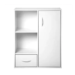 Meuble à 4 cases avec 1 porte et 1 tiroir en bois blanc
