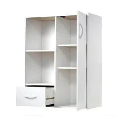 Meuble à 4 cases avec 1 porte et 1 tiroir en bois blanc