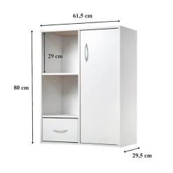 Meuble à 4 cases avec 1 porte et 1 tiroir en bois blanc