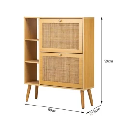 Meuble à chaussures en rotin 2 tiroirs marron