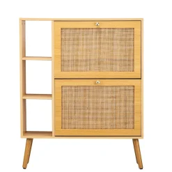 Meuble à chaussures en rotin 2 tiroirs marron