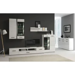 Meuble à étagères avec porte vitrée L38xH110cm Blanc brillant