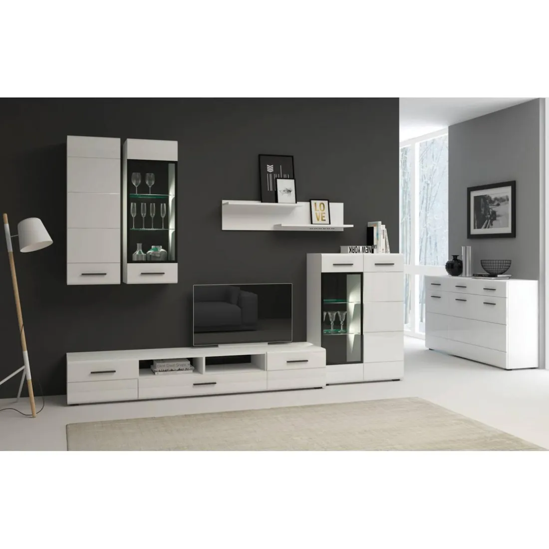 Meuble à étagères avec porte L38xH110cm Blanc brillant