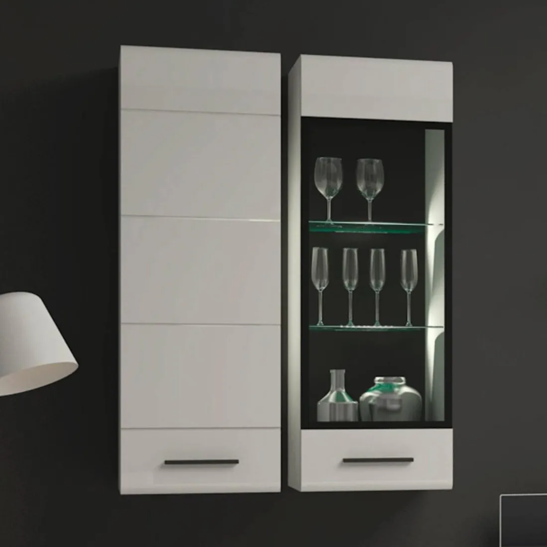 Meuble à étagères avec porte L38xH110cm Blanc brillant