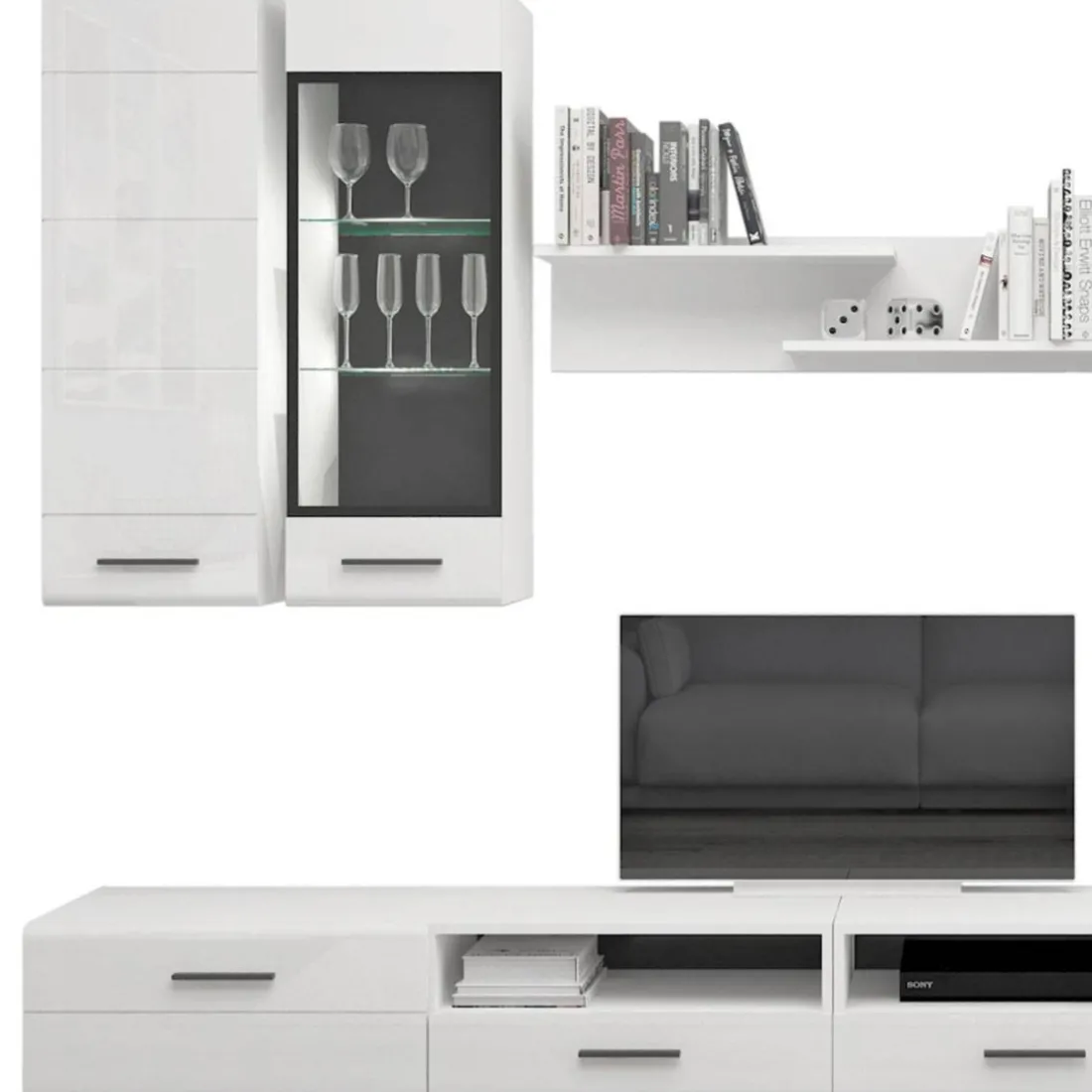 Meuble à étagères avec porte L38xH110cm Blanc brillant