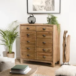 Meuble ANDRIAN 2 Tiroirs 2 Portes Avec Deco Faux Tiroirs Bois Pin Recyclé
