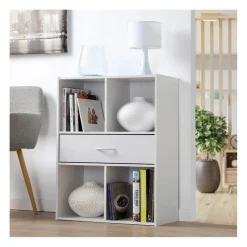 Meuble banc à 4 cases avec 1 tiroir en bois Blanc