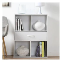 Meuble banc à 4 cases avec 1 tiroir en bois Blanc