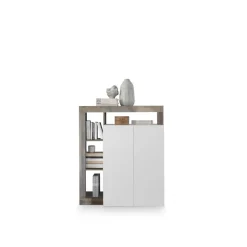 Meuble bar 2 portes HAMBURG décor chene et laqué blanc